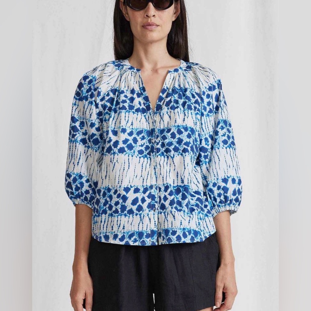 Apiece Apart Size S • Mitte Blue Tie Dye Long Sleeve Top Blouse.
